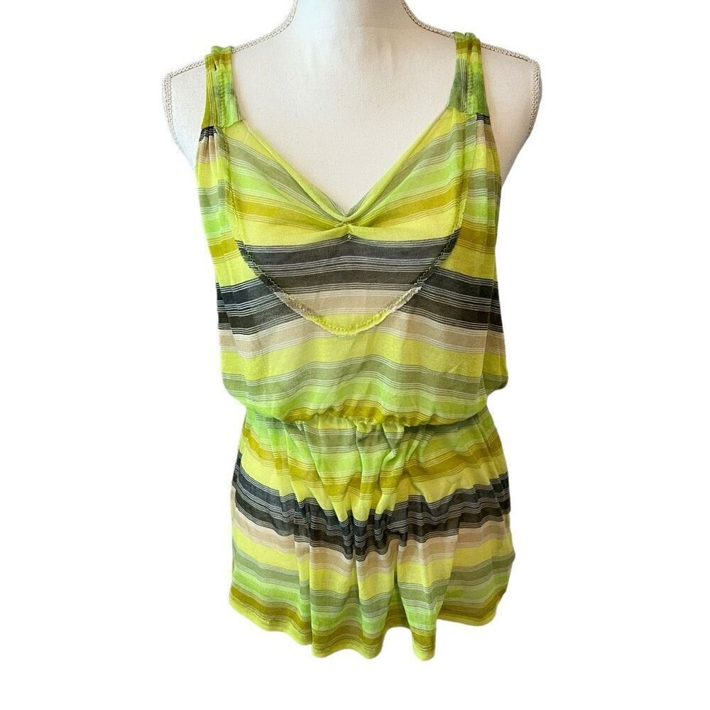 Free People Yellow and Gray Striped Tank with Elastic Waist Size Medium